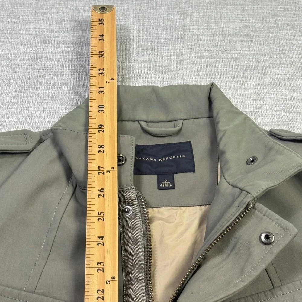 Banana‎ Republic Military Jacket Mens Medium Green Lined Full Zip Pockets Canvas